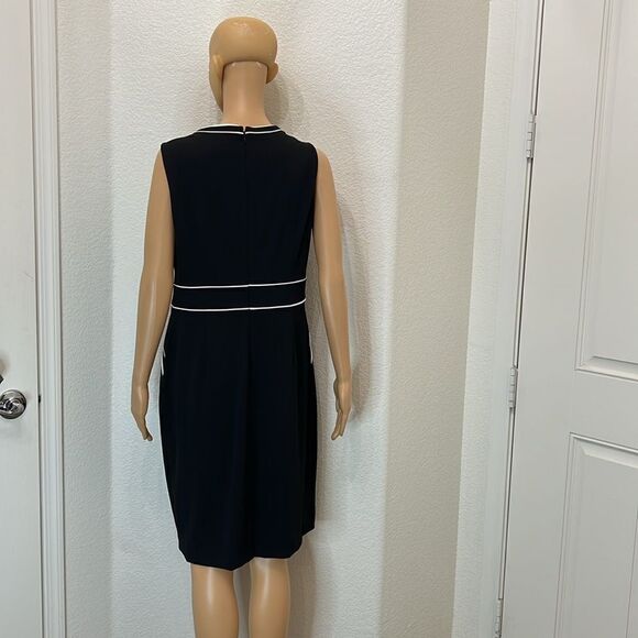Anne Klein Woman’s Dress Sz 10 Black White Piping Scoop Neck Midi Sleeveless - Picture 7 of 12